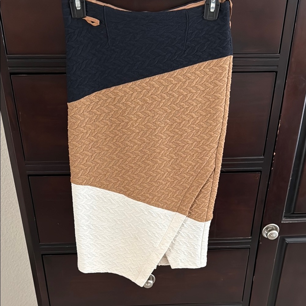 HD in Paris Blue and Tan Asymmetrical Pencil Skirt